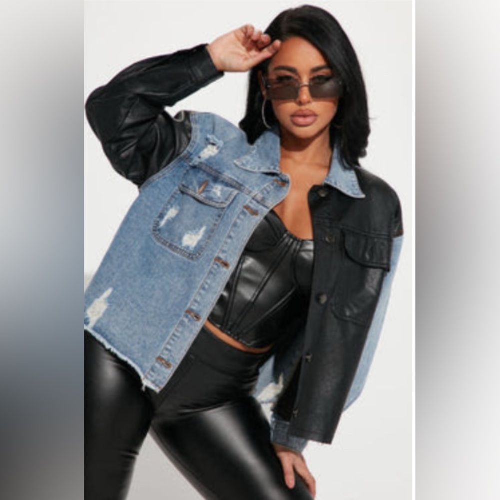 Fashion Nova Blue and Black Jean Jacket